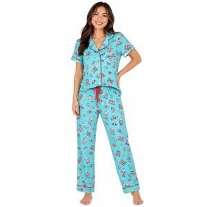 Pillow Talk Popcorn Movie Night Pajama Set Aqua Blue Button Up Lounge Set L